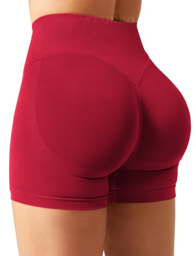 YEOREO SoftHue Damen Sport Shorts Invisible Scrunch Butt Lifting Gym Workout Shorts 4.5" Seamless Kurze Leggings Damen Push Up Booty Biker Shorts Savvy Red L von YEOREO