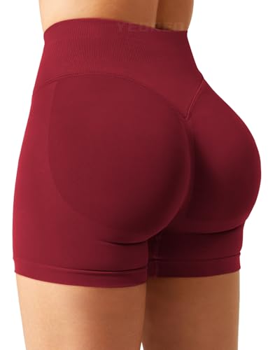YEOREO SoftHue Damen Sport Shorts Invisible Scrunch Butt Lifting Gym Workout Shorts 4.5" Seamless Kurze Leggings Damen Push Up Booty Biker Shorts Scharlachrot L von YEOREO