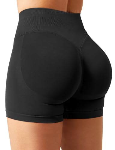 YEOREO SoftHue Damen Sport Shorts Invisible Scrunch Butt Lifting Gym Workout Shorts 4.5" Seamless Kurze Leggings Damen Push Up Booty Biker Shorts Schwarz S von YEOREO