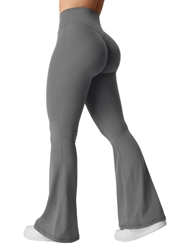 YEOREO Kalie Flare Scrunch Leggings für Damen, V-Ausschnitt, Kreuz-Taille, Glockenunterteil, Yogahose, Bauchkontrolle, Bootcut, Workout-Leggings, GRAU, M von YEOREO