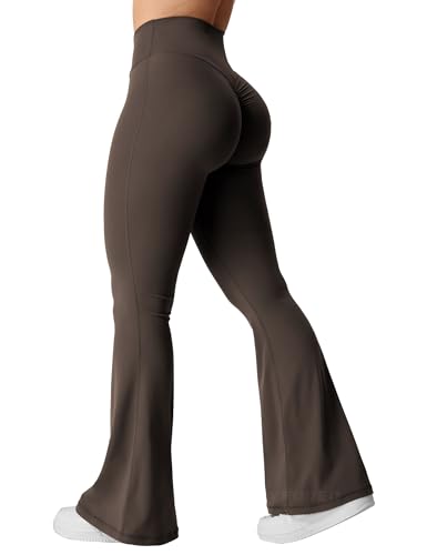 YEOREO Kalie Flare Scrunch Leggings für Damen, V-Ausschnitt, Kreuz-Taille, Glockenunterteil, Yogahose, Bauchkontrolle, Bootcut, Workout-Leggings, Kaffee, M von YEOREO