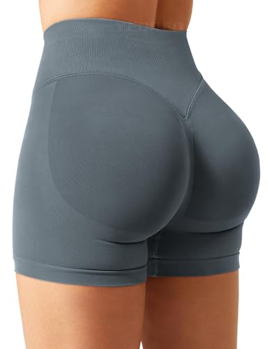YEOREO SoftHue Damen Sport Shorts Invisible Scrunch Butt Lifting Gym Workout Shorts 4.5" Seamless Kurze Leggings Damen Push Up Booty Biker Shorts Dunkelgrau XL von YEOREO