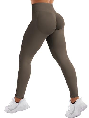 YEOREO SoftHue Invisible Scrunch Sport Leggings Damen Nahtlose Push Up Blickdicht Gym Yoga Sport Leggings High Waist Sportleggins Damen Lang Kaffee M von YEOREO