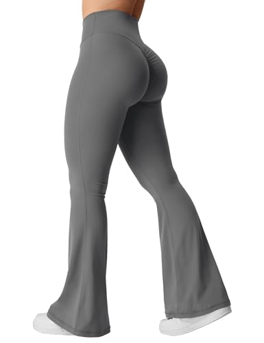 YEOREO Kalie Flare Scrunch Leggings für Damen V Cross Taille Bell Bottom Yoga Hose Bauchkontrolle Bootcut Workout Leggings, #1 Grau, X-Groß von YEOREO