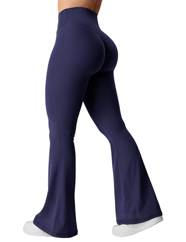 YEOREO Kalie Flare Scrunch Leggings für Damen, V-Ausschnitt, Kreuz-Taille, Glockenunterteil, Yogahose, Bauchkontrolle, Bootcut, Workout-Leggings, #1 Marineblau, Groß von YEOREO