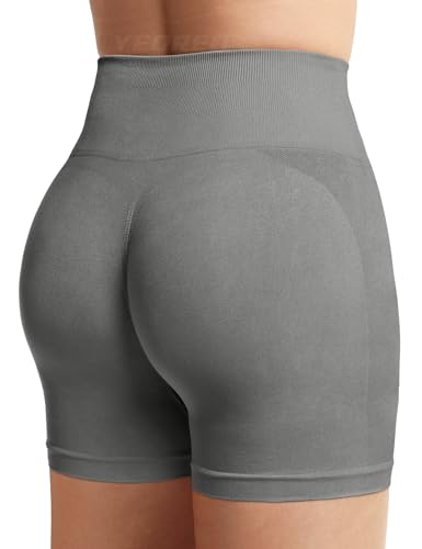 YEOREO Nahtlose Scrunch-Workout-Shorts für Damen, hohe Taille, intensives Laufen, Fitnessstudio, Yoga, Workout, #0 Solid Grey, Klein von YEOREO