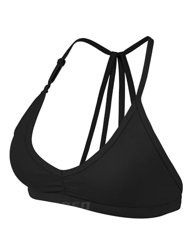 YEOREO Sport BH Damen Abnehmbare BH Träger Geschrumpft Top Gepolstert Rückenfrei Fitness Bra Sport Top mit Mittlerem Halt Black L von YEOREO