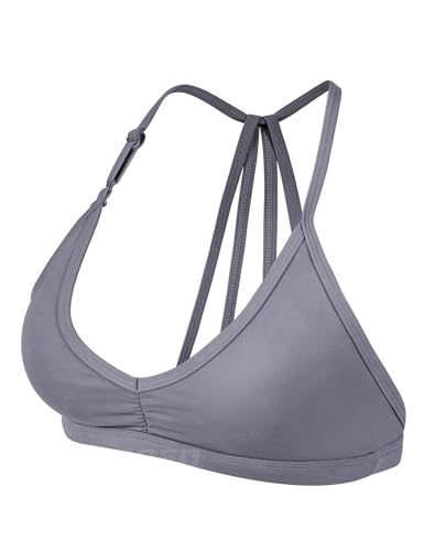 YEOREO Sport BH Damen Abnehmbare BH Träger Geschrumpft Top Gepolstert Rückenfrei Fitness Bra Sport Top mit Mittlerem Halt Blue Gray L von YEOREO