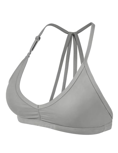 YEOREO Sport BH Damen Abnehmbare BH Träger Geschrumpft Top Gepolstert Rückenfrei Fitness Bra Sport Top mit Mittlerem Halt Light Grey L von YEOREO