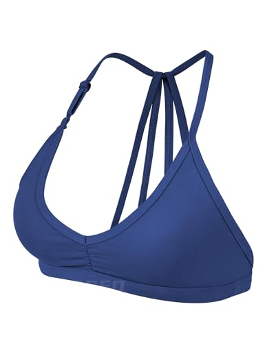 YEOREO Sport BH Damen Abnehmbare BH Träger Geschrumpft Top Gepolstert Rückenfrei Fitness Bra Sport Top mit Mittlerem Halt Navy M von YEOREO