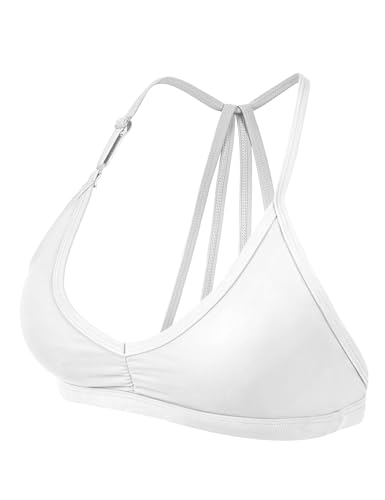 YEOREO Sport BH Damen Abnehmbare BH Träger Geschrumpft Top Gepolstert Rückenfrei Fitness Bra Sport Top mit Mittlerem Halt White L von YEOREO