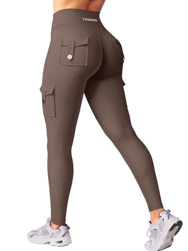 YEOREO CoreFlex Sport Leggings Damen Mit Taschen Invisible Scrunch Butt Gym Leggings High Waist Boom Booty Seamless Push Up Blickdicht Yoga Sport Leggings Kaffee M von YEOREO
