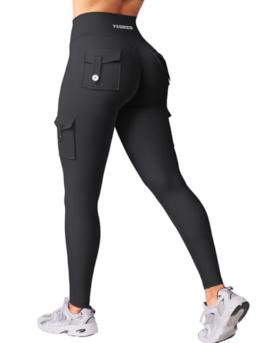 YEOREO CoreFlex Sport Leggings Damen Mit Taschen Invisible Scrunch Butt Gym Leggings High Waist Boom Booty Seamless Push Up Blickdicht Yoga Sport Leggings Schwarz XS von YEOREO