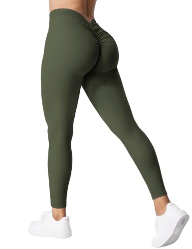 YEOREO Sport Leggings Damen V Back Taille Scrunch Workout Leggings High Waisted Butt Lifting Nahtlose Gym Yoga Leggings Army Green M von YEOREO