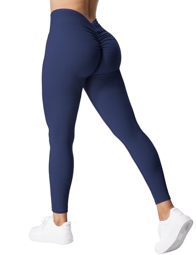 YEOREO Sport Leggings Damen V Back Taille Scrunch Workout Leggings High Waisted Butt Lifting Nahtlose Gym Yoga Leggings Navy Blau S von YEOREO