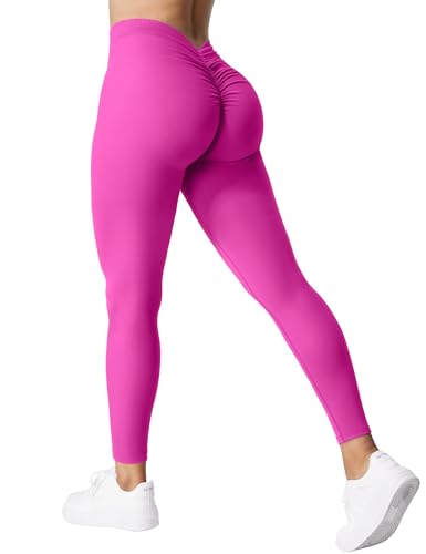 YEOREO Sport Leggings Damen V Back Taille Scrunch Workout Leggings High Waisted Butt Lifting Nahtlose Gym Yoga Leggings Rose Red M von YEOREO