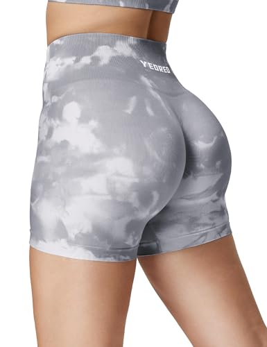 YEOREO Sport Shorts Damen 3.6" Gym Shorts High Wasit Workout Shorts Push Up Booty Biker Yoga Fitness Nahtloser Druck Shorts Hellgrau XL von YEOREO