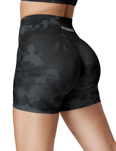 YEOREO Sport Shorts Damen 3.6" Gym Shorts High Wasit Workout Shorts Push Up Booty Biker Yoga Fitness Nahtloser Druck Shorts Schwarz S von YEOREO