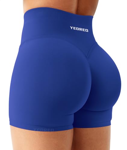 YEOREO Sport Shorts Damen 4.5" Invisible Scrunch Butt Gym Shorts Hoch Taille Kurze Leggings Yoga Booty Kurze Leggings Marineblau M von YEOREO