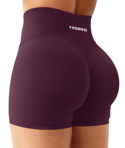 YEOREO Sport Shorts Damen 4.5" Invisible Scrunch Butt Gym Shorts Hoch Taille Kurze Leggings Yoga Booty Workout Kurze Leggings Schwarze Kirsche M von YEOREO