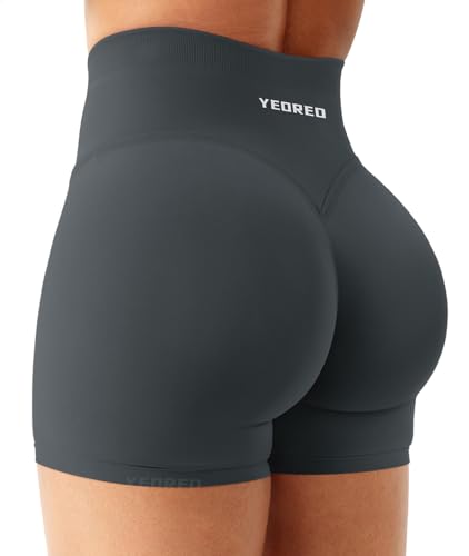 YEOREO Sport Shorts Damen 4.5" Invisible Scrunch Butt Gym Shorts Hoch Taille Booty Yoga Workout Kurze Leggings Asphalt ash M von YEOREO