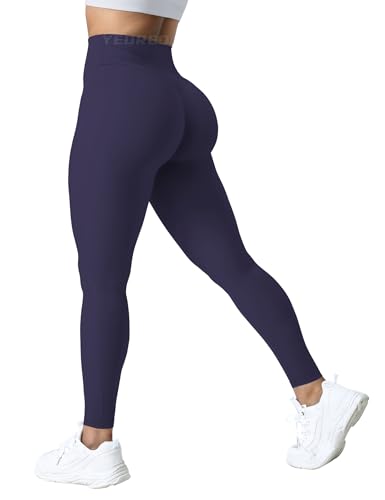 YEOREO Workout Leggings Damen Lifting Tummy Control Hohe Taille Gym Yoga Compression Pants Blickdicht Sporthose Dark Blue L von YEOREO