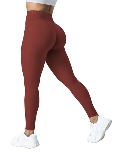 YEOREO Workout Leggings Damen Lifting Tummy Control Hohe Taille Gym Yoga Compression Pants Blickdicht Sporthose Deep Burgundy L von YEOREO