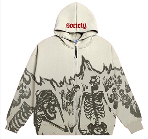 YEOU Damen Strass Y2K Spider Skelett Hoodies Punk Jacken Streetwear Gothic Harajuku Oversized Zip Up Hoodie, Totenkopf-06, S von YEOU