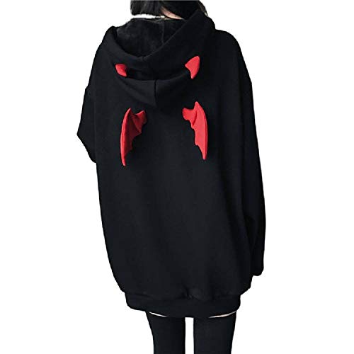 YEOU Damen Sweatshirts High Street Harajuku Cute Hoodies Punk Gothic Teufel Horn Chic Kapuzenpullover - Schwarz - Small von YEOU