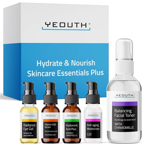 YEOUTH Hyaluronsäure Serum, Vitamin C Serum, Alkoholfrei Gesichtswasser, Augengel, Gesichtscreme, Beauty Produkte Damen & Männer, Komplettes Anti Aging Skincare Set 5-Stück YEOUTH Hyaluronsäure Serum, Vitamin C Serum, Alkoholfrei Gesichtswasser, Augengel, Gesichtscreme, Beauty Produkte Damen & Männer, Komplettes Anti Aging Skincare Set 5-Stück von YEOUTH