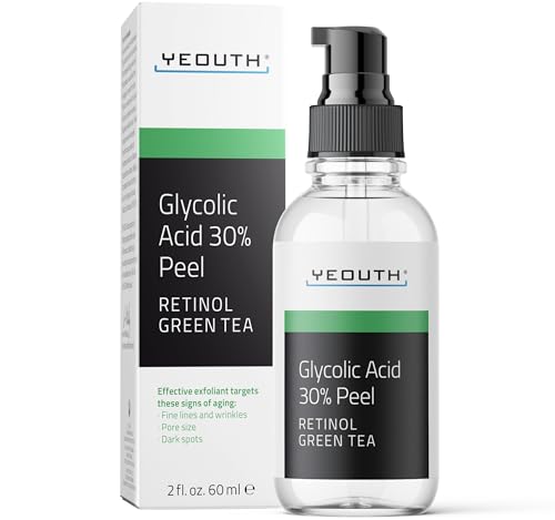 YEOUTH Glycolic Acid Peeling Gesicht, 30% Gel Professional, Sanftes Hautpeeling mit Retinol, Peeling Gesicht Frauen und Männer, Glykolsäure für Sichtbar Glattere Haut 60ml von YEOUTH