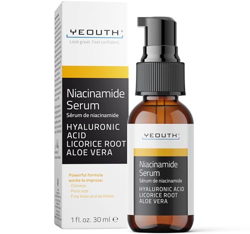YEOUTH Niacinamide Serum Gesicht 10% mit Hyaluronsäure und Aloe Vera, Feuchtigkeitsspendendes B3 Gesichtsserum für Frauen und Männer 30ml von YEOUTH