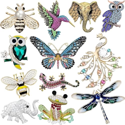 YEOVIBL 12 Stück Damen Broschen Set – Tier Insekten Schmetterling Eule Elefant Biene Libelle Frosch Anstecknadeln – Strass Broschen für Kleidung Taschen Hüte Accessoires YEOVIBL 12 Stück Damen Broschen Set – Tier Insekten Schmetterling Eule Elefant Biene Libelle Frosch Anstecknadeln – Strass Broschen für Kleidung Taschen Hüte Accessoires von YEOVIBL