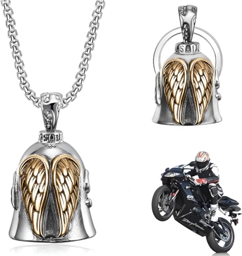 YEOVIBL Schutzengel Motorradglocke Glücksbringer Schlüsselanhänger Ride Safe Biker Bell Anhänger Motorrad Glücksbringer Schlüsselanhänger Schutzglocke Segen Geschenk Reitsicherheit Zubehör für Männer von YEOVIBL