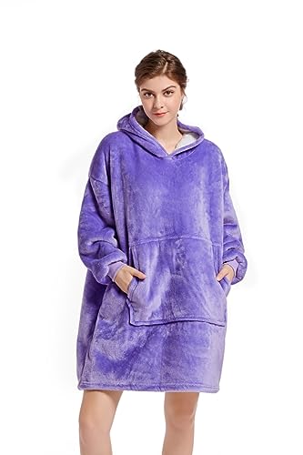 YEPLINS Pullover Sweatshirt Mit Kapuze Robe Decke Hoodie Decke Sweatshirt Flanell Hoodies (DE/NL/SE/PL, Alphanumerisch, Einheitsgröße, Regular, Regular, Lila) von YEPLINS