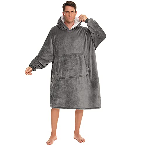 YEPLINS Kapuzenpullover für Herren,Oversize Hoodie Decke mit Kapuze,Blanket Hoodie Herren Sweatshirt Decke Lang (Grau) von YEPLINS