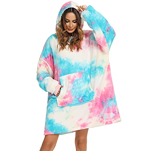 YEPLINS Pullover Sweatshirt Mit Kapuze Robe Decke Hoodie Decke Sweatshirt Flanell Hoodies (DE/NL/SE/PL, Alphanumerisch, Einheitsgröße, Regular, Regular, Pink Blue) von YEPLINS