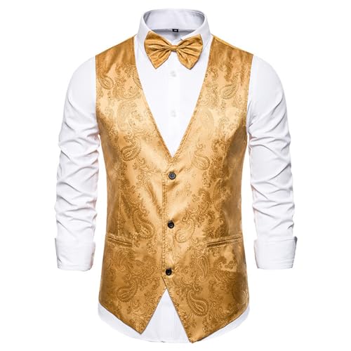 YEPREM Basic Weste Herren Herbst V-Ausschnitt Weste Herren Slim Fit Karneval Blazer Weste Abschlussball Anzug Weste Glänzend Herren S XXXX-Large von YEPREM