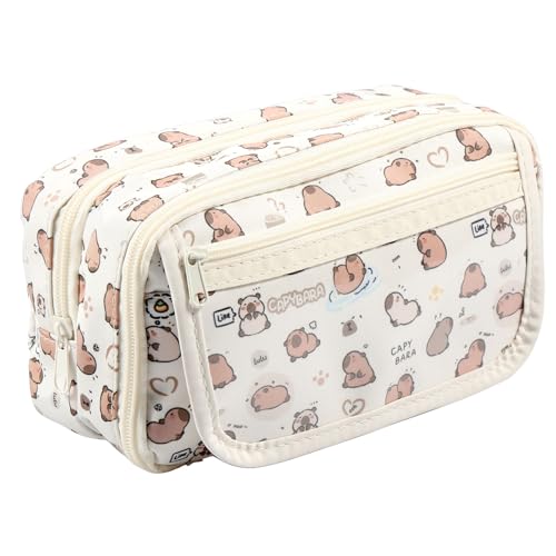 YERENCY Bleistiftkoffer niedlicher Cartoon Bleistift Beutel großer Kapazität Stiftkoffer Organisator Wege Resistent Canvas Bleistiftbeutel Tragbarer Bleistiftbeutel(Weiß) von YERENCY