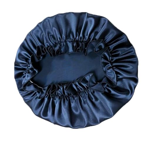 YERIUI Seidenhaube zum Schlafen Nachtschlafmütze aus 100% Reiner Maulbeerseide, weich, for Frauen, Kopfbedeckung, Haarwickel, breites elastisches Band, Haarausfall-Haube(Blue,M) von YERIUI
