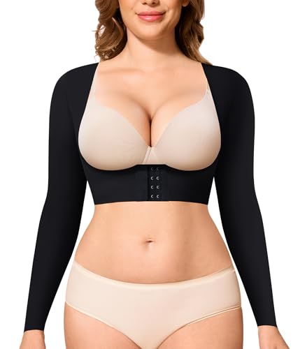 YERKOAD Armformer für Damen, schlaffe Arme nach Operationen, Kompressionsärmel, Arm-Faja, Frontverschluss, Shapewear Tops, Schwarz, Groß von YERKOAD