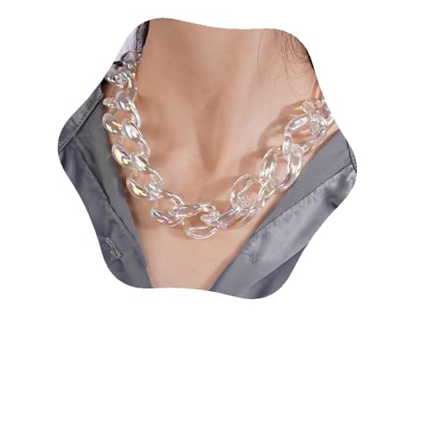 YERTTER Transparente Bling Big Acryl Gliederkette Choker Damen Herren Chunky Chain Link Halskette Harz Kunststoff Choker Halsband, Acryl, kein Edelstein von YERTTER