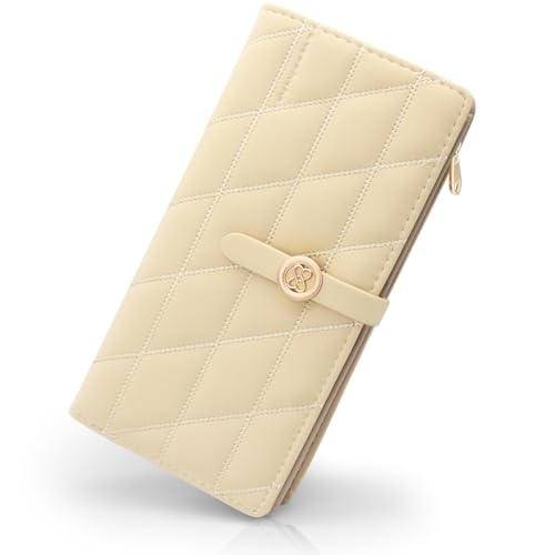 YERUUE Geldbeutel Damen PU Leder Geldbörse Portemonnaie Damen Langformat Geldtasche mit Mehreren Kartenfächern und Zipper Münzfach Brieftasche (Aprikosenfarbe) von YERUUE