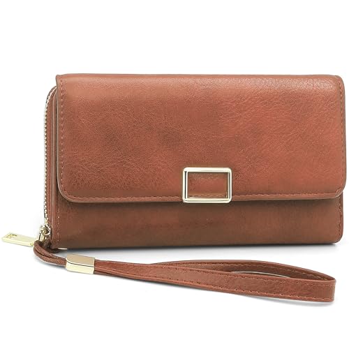 YERUUE Geldbörse Damen Gross aus PU Leder Geldbeutel Damen Groß mit RFID Schutz Lang Portemonnaie Frauen mit 18 Kartenfächern und abnehmbare Geldbörsen Armband (Braun) von YERUUE