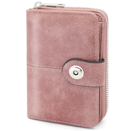 YERUUE Geldbörse Damen Klein PU Leder Kleines Portemonnaie Frauen mit RFID Blockierung Geldbeutel Damen Klein mit Reißverschluss Mini Portemonnaie Frauen mit Mehreren Fächern (Rosa) von YERUUE