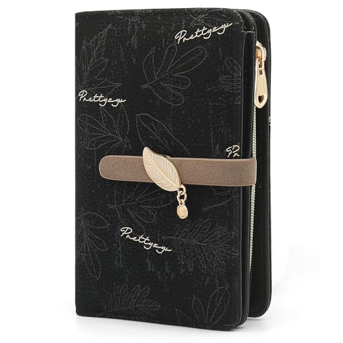 YERUUE Geldbörse Damen PU Leder Portemonnaie Damen Große Kapazität Mittelgroß Geldbeutel Frauen 10 Kartenfächer, Portmonee mit Reißverschluss Münzfach (Schwarz) von YERUUE