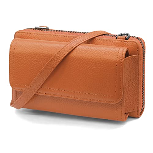 YERUUE Handytasche mit Geldbörse zum Umhängen RFID Schutz Geldbeutel Damen Groß handyfach mit 12 Kartenschlitz Verstellbar Echtes Leder Crossbody Geldbörse Damen Abnehmbar Schultergurt (Braun) von YERUUE