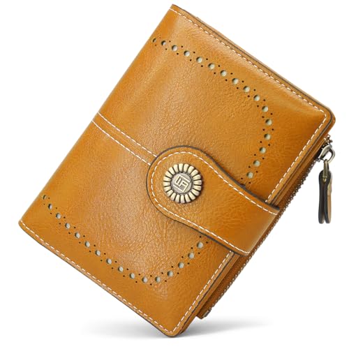 YERUUE Portemonnaie Damen Klein PU Leder Geldbörse Damen RFID-Blockierung Kleiner Geldbeutel Damen Bifold Compact Portemonnaie Damen mit 20 Kartenfächern und 1 Reißverschluss Münzfach (Gelb) von YERUUE
