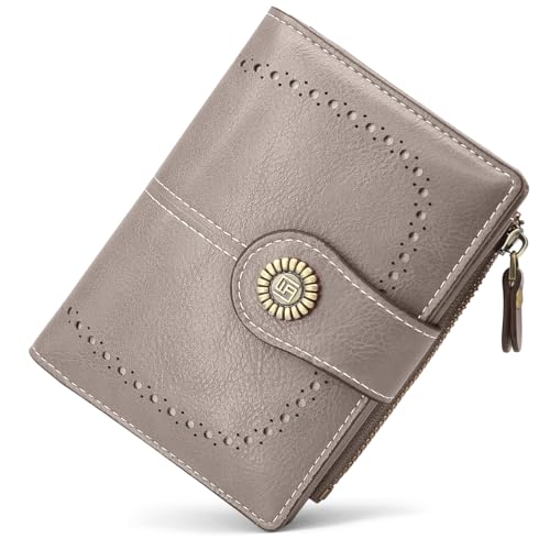 YERUUE Portemonnaie Damen Klein PU Leder Geldbörse Damen RFID-Blockierung Kleiner Geldbeutel Damen Bifold Compact Portemonnaie Damen mit 20 Kartenfächern und 1 Reißverschluss Münzfach (Grau) von YERUUE