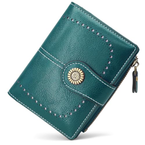 YERUUE Damen Portemonnaie Klein PU Leder Geldbörse RFID-Blockierung Kleiner Geldbeutel Bifold Compact mit 20 Kartenfächern und 1 Reißverschluss Münzfach Pfauenblau von YERUUE